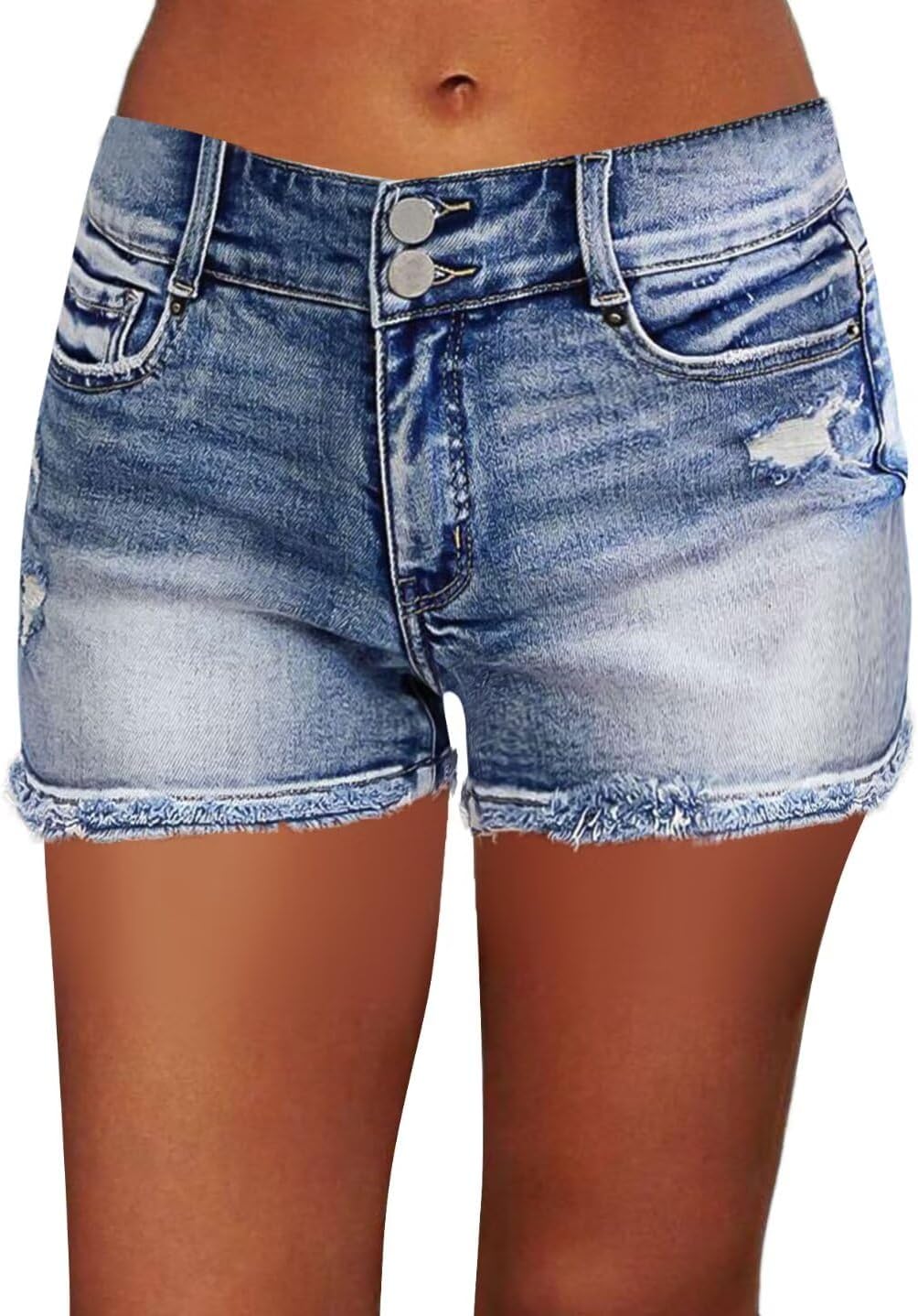 Flamingals Ripped Stretchy Jean Shorts for Women Raw Hem Low Waist Casual Trendy Denim Shorts