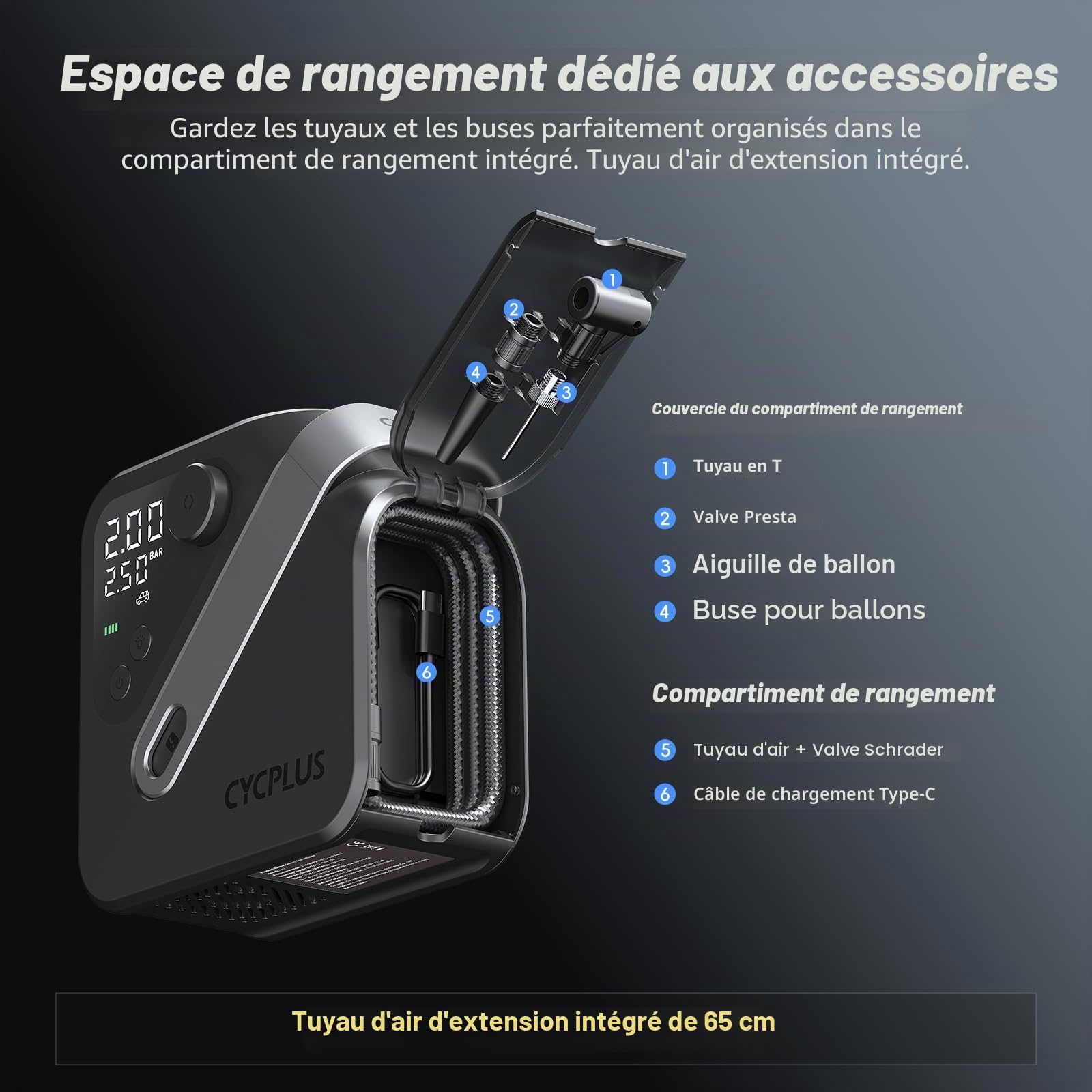 CYCPLUS AL7 Gonfleur Pneus Compresseur Haute Puissance Double Usage | 4X plus rapide, pour camions et pick-ups, design portable, véhicules lourds, objets gonflables, usage polyvalent