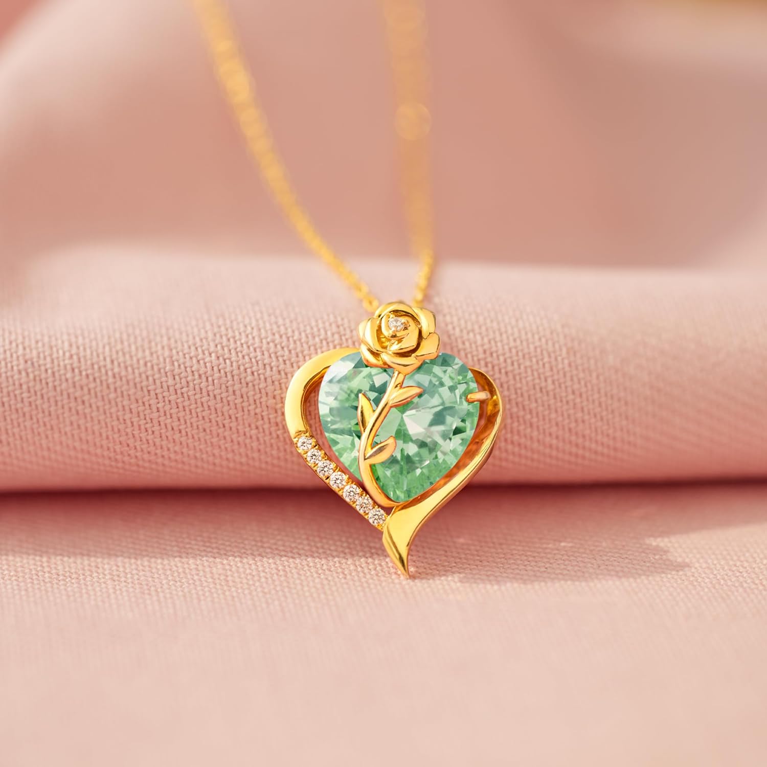 STORYJEWELLERY Birthstone Necklace for Women, Heart Necklaces for Women, 925 Sterling Silver Rose Necklace, 18K Gold Plated Heart Pendant, Birthstone Jewelry, Gifts for Her - Image 5
