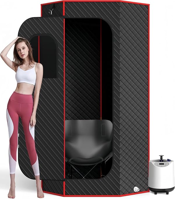 QIOMALA Portable Sauna Box for Home, Steam Sauna Box, 35" x 18" x 25", 71" Full Body Personal Sauna Room with 1200W 3L Steamer, Foldable Chair and Remote Control for Wellness & Relaxation by QIOMALA - Used condition - US$49.77