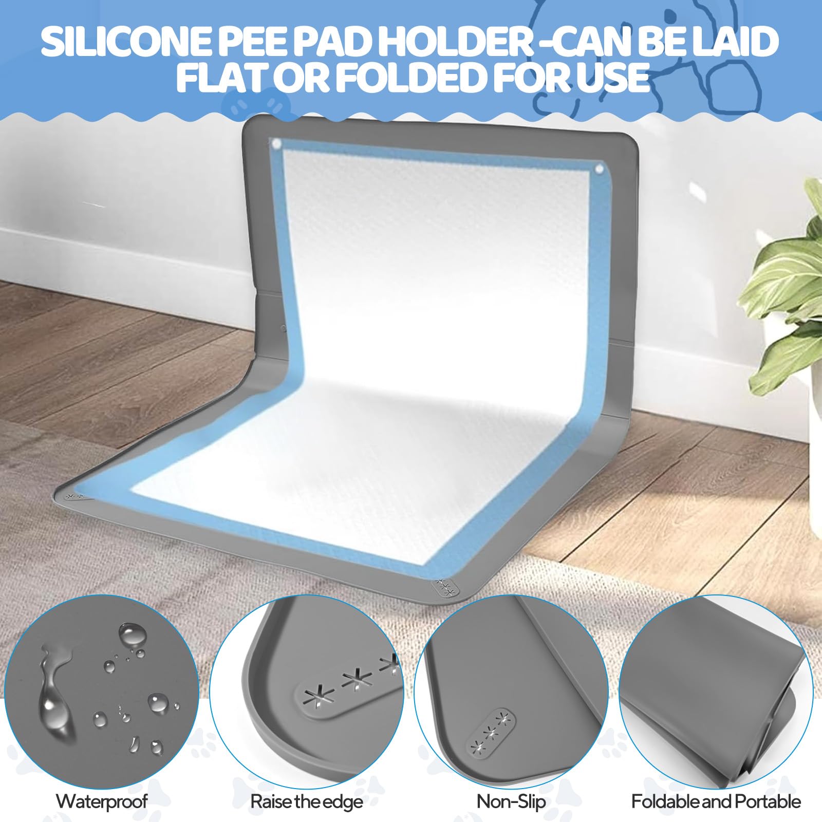 Supporto per tappetino da pipì per cani, 90 x 65 cm, in silicone, pieghevole, con 5 tappetini antiscivolo per addestramento per cuccioli, vasino, protezione per il pavimento, per piccoli animali