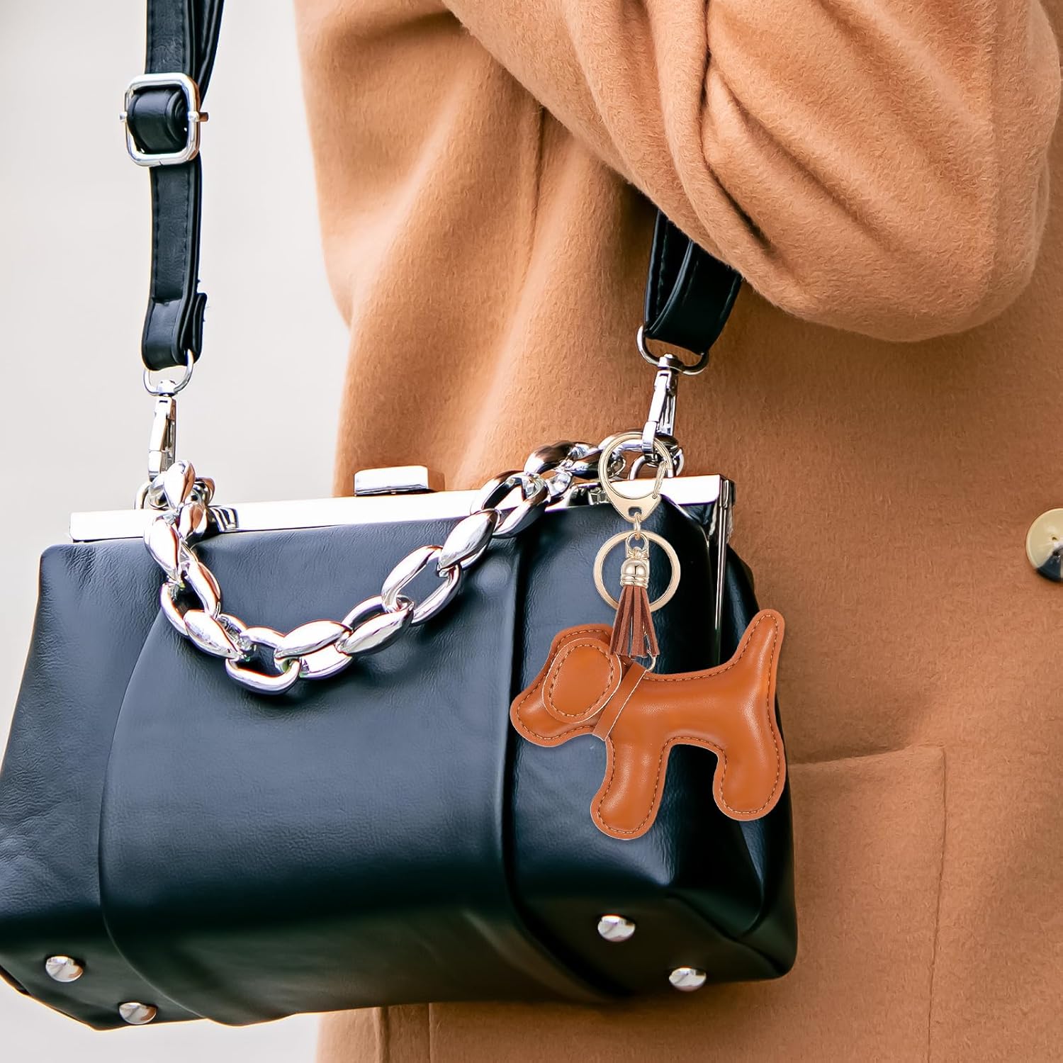 Giantree Leather Dog Keychain, Leather Dog Bag Charm, Dogs Lover Charm Keychain for Purse Handbags Bag Accessories - Image 4