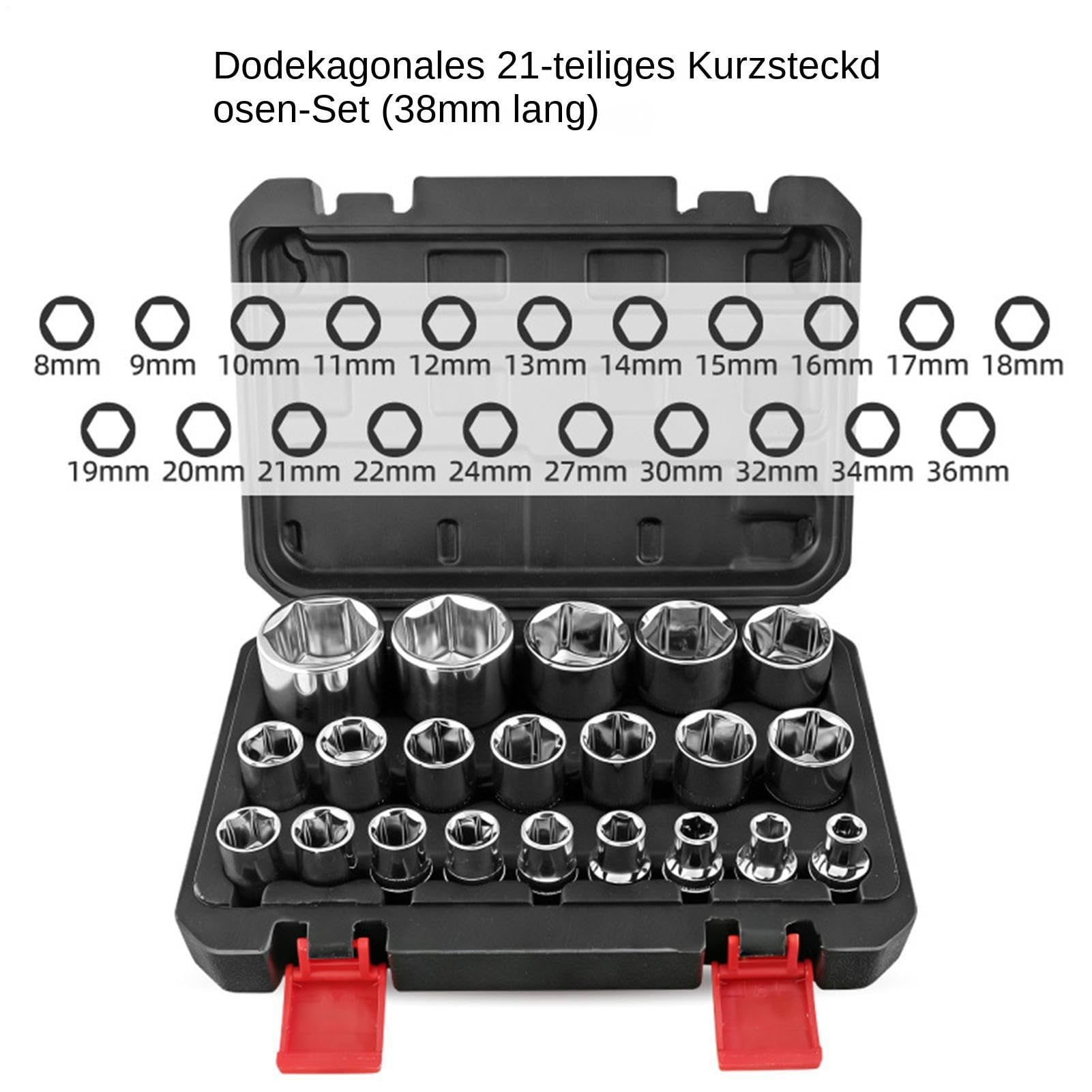 Socket Set, 21 Piece Metric Drill Driver Bits, 1/2 Inch Drive Sockets
