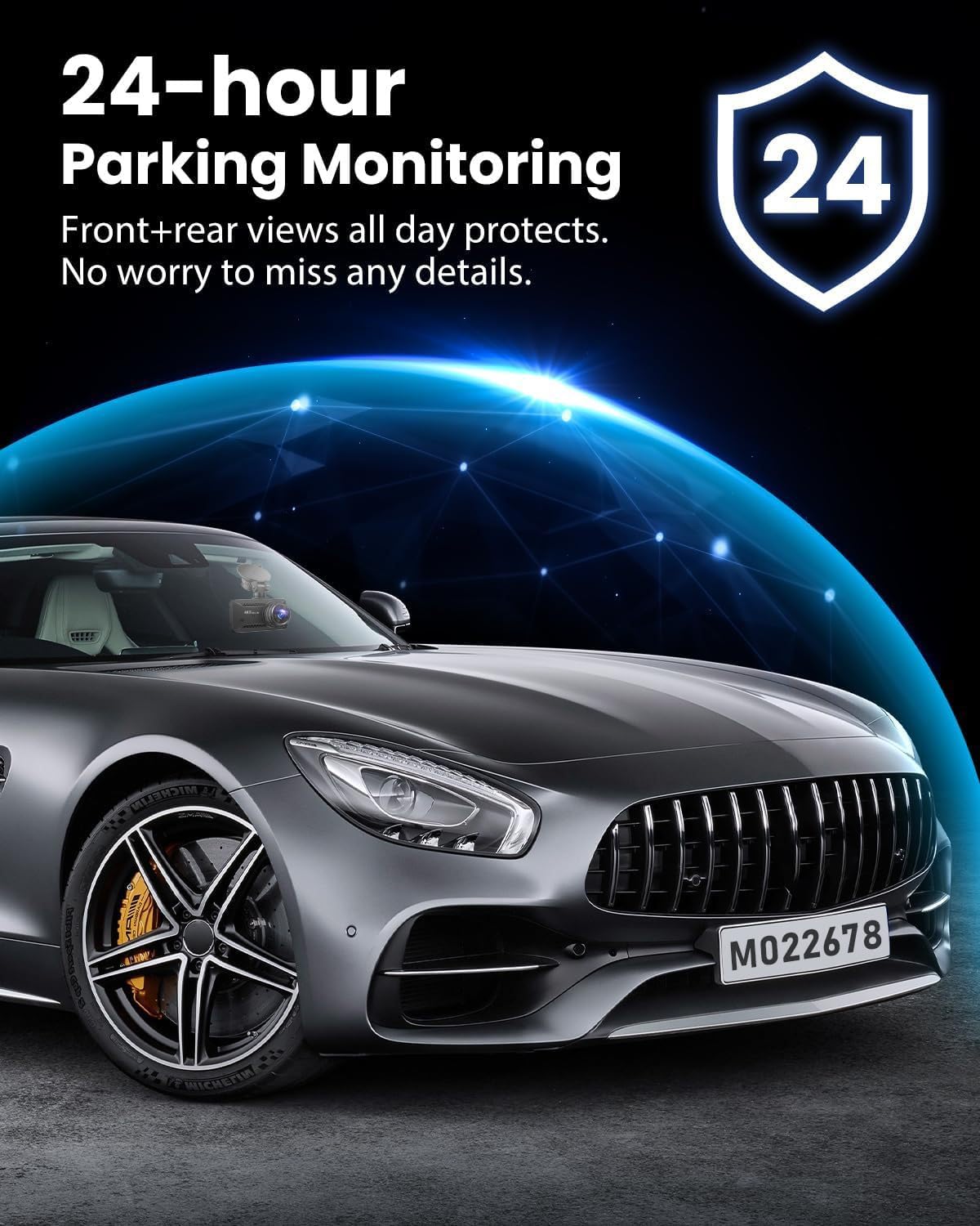 Oryzom Dashcam 4K Pro – Enregistrement Ultra HD avec caméras Avant/arrière, Vision Nocturne et Surveillance 24h/24(Chargeur de Voiture Standard 4k + 1080P + Allume-Cigare)