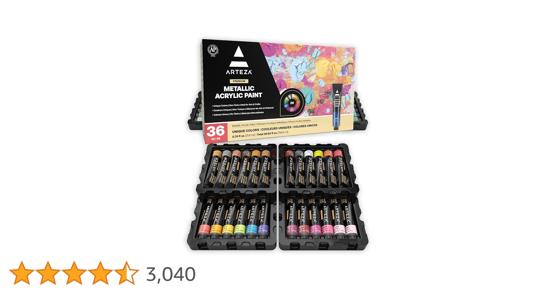 Amazon | ARTEZAメタリックアクリル絵の具、36色/チューブ（22