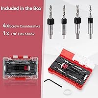 Vista 7 de Countersink Drill Bit Set - 5 Pcs Countersink Drill Bit with Low Friction Depth Stop, HSS M2 Tapered Bits, Carbide Drill Bits 1/4” Hex Shank for
