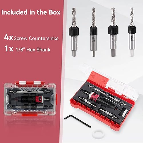 Miniatura 7 de Juego de brocas avellanadas  5 brocas avellanadas con tope de baja profundidad de fricción, brocas cónicas HSS M2, brocas de carburo de 14 pulgadas