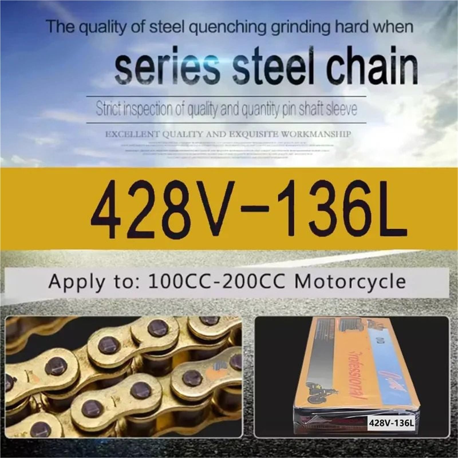 Catena di trasmissione Guarnizione per catena moto, anello di tenuta per catena 520, 525, 530, 428 catene da 120 a 136 maglie, adatta per Yamaha, adatta per Kawasaki,(428 Chain 136 Links)