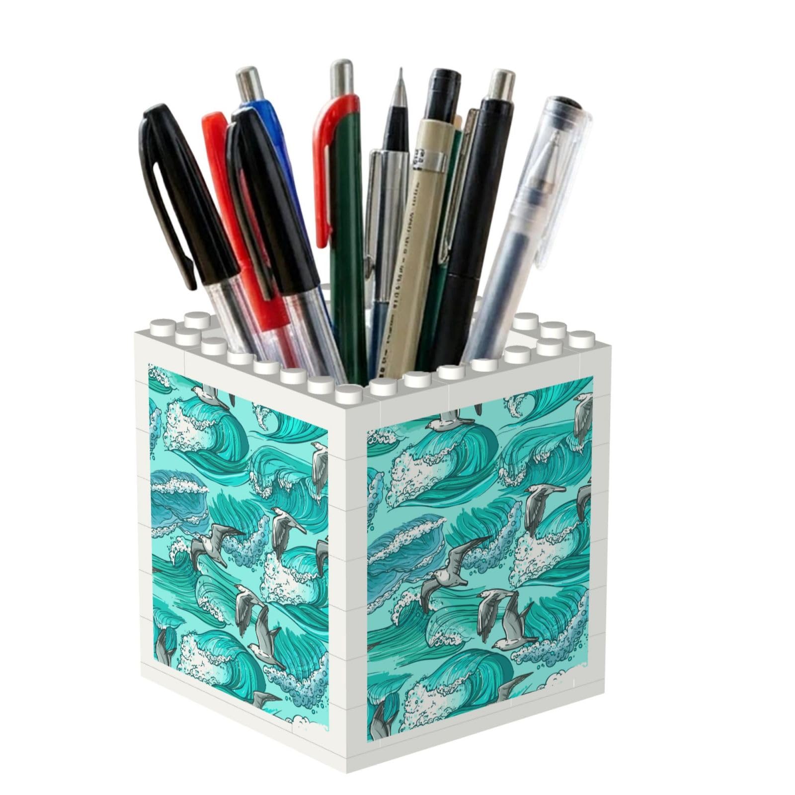 Poadnly Waves Sketch Seagull Birds, Pen Pot Pencil Holder for Office Home School, Compact Desk Organiser for Office Stationery