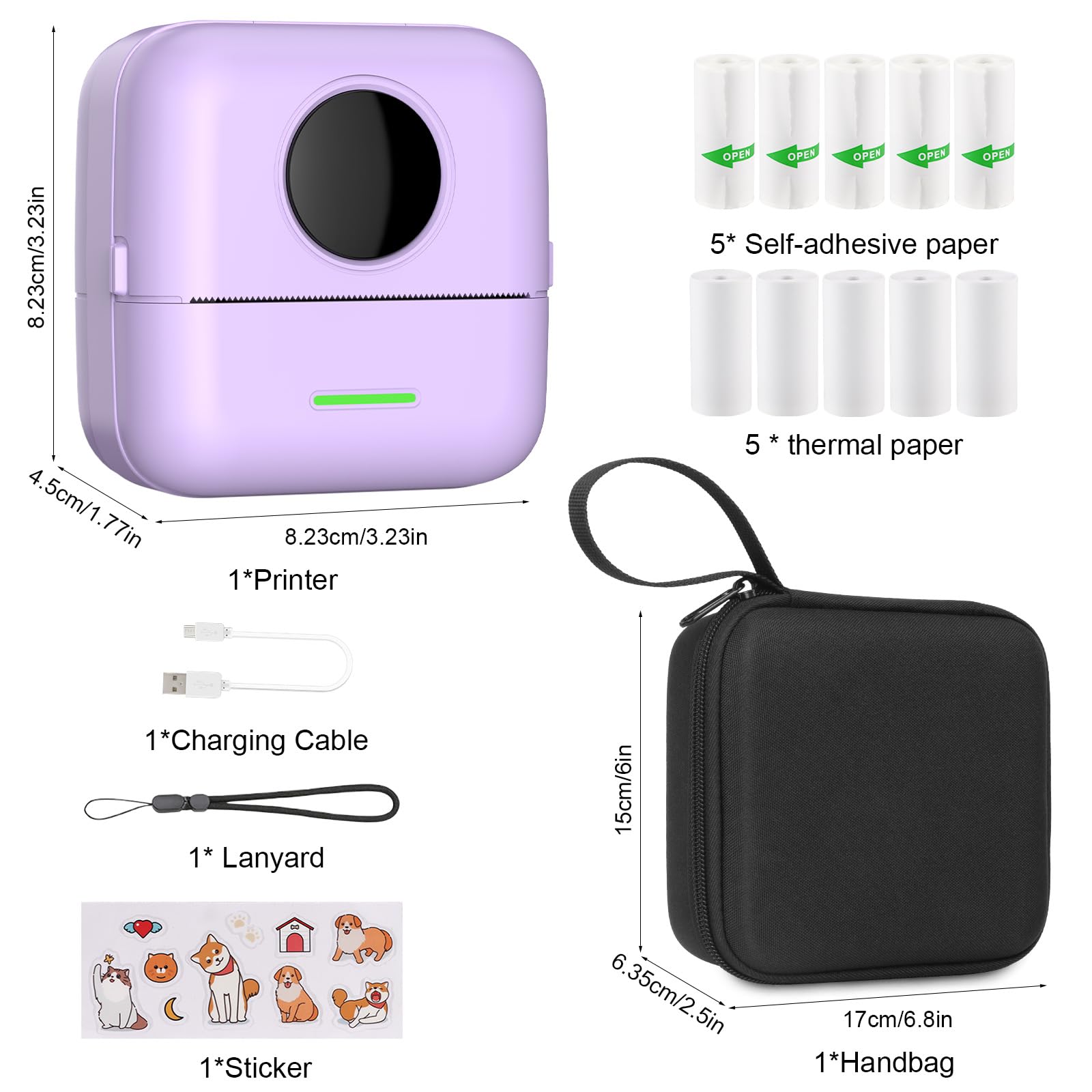 Mini Stampante Fotografica con Custodia, Mini Stampante Termica Stampante Fotografica Istantanea Portatile con 10 rotoli di carta Bluetooth Stampante Termica per Fotografica Note Elenco Memo