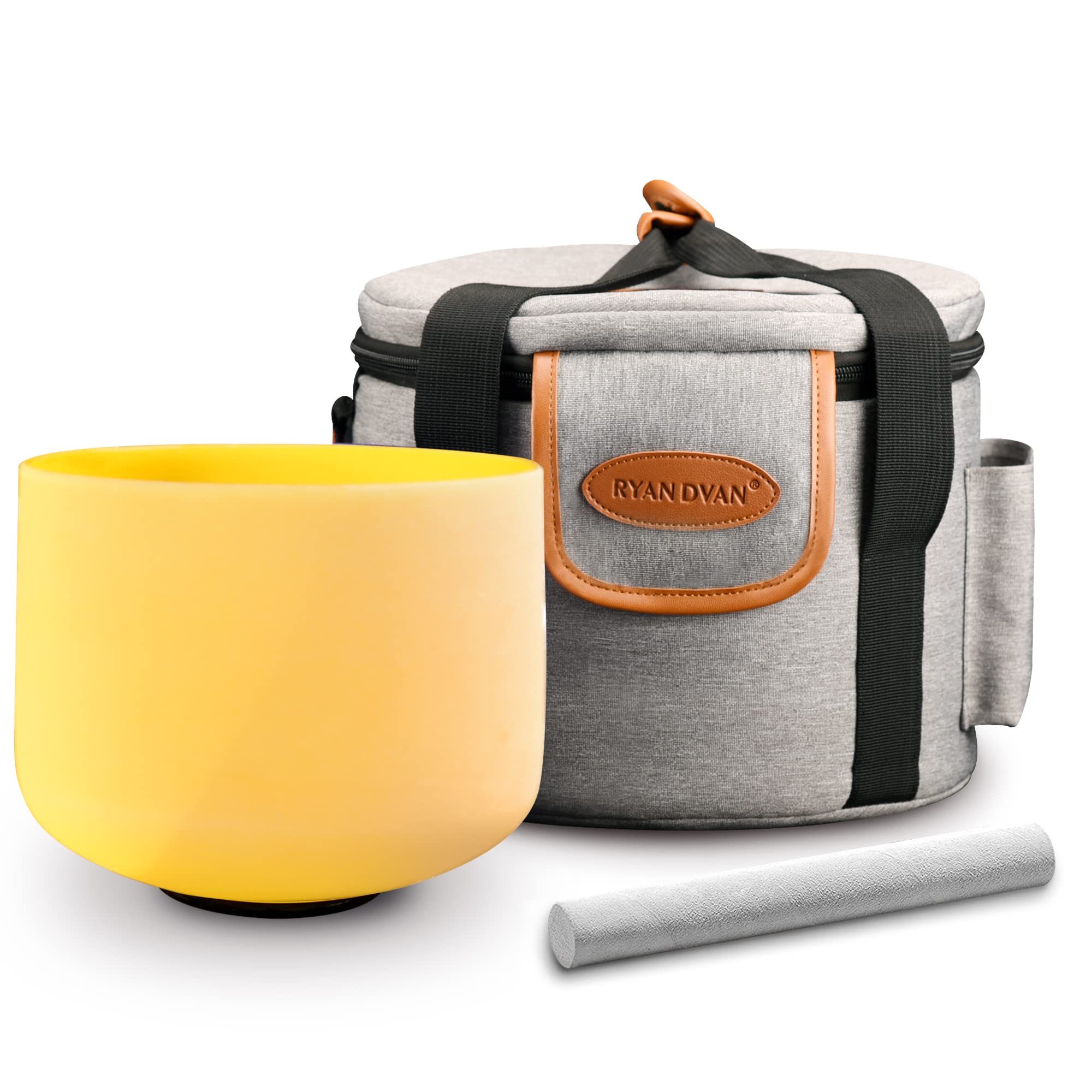 RYAN DVAN 432hz 8 ” E Note Yellow Solar Plexus Chakra Crystal Singing Bowl with Heavy Duty Padded Carrying Case and Sing Bowl Suede Striker O-Ring