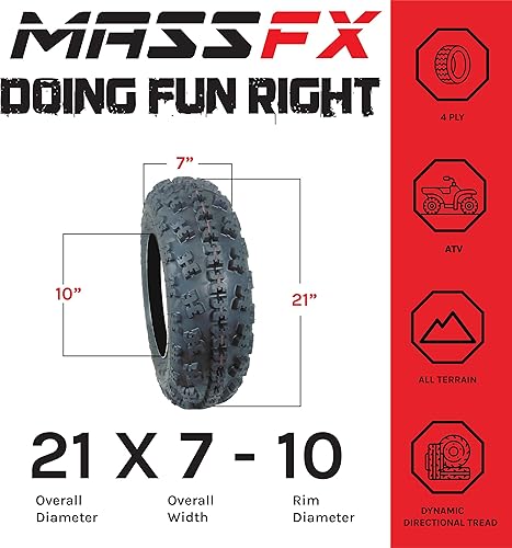 Miniatura 6 de MASSFX Juego de neumáticos delanteros de 21 x 7 – 10 y 20 x 10 – 9 traseros (2) para vehículos deportivos Quad todo terreno (ATV), utilitario (UTV)
