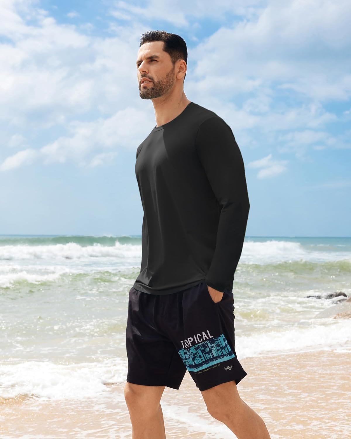 Angel season Men's Rash Guard Shirts UPF 50+ Long Sleeve Swim Shirts Quick Dry UV Sun Protection Lightweight - Image 3