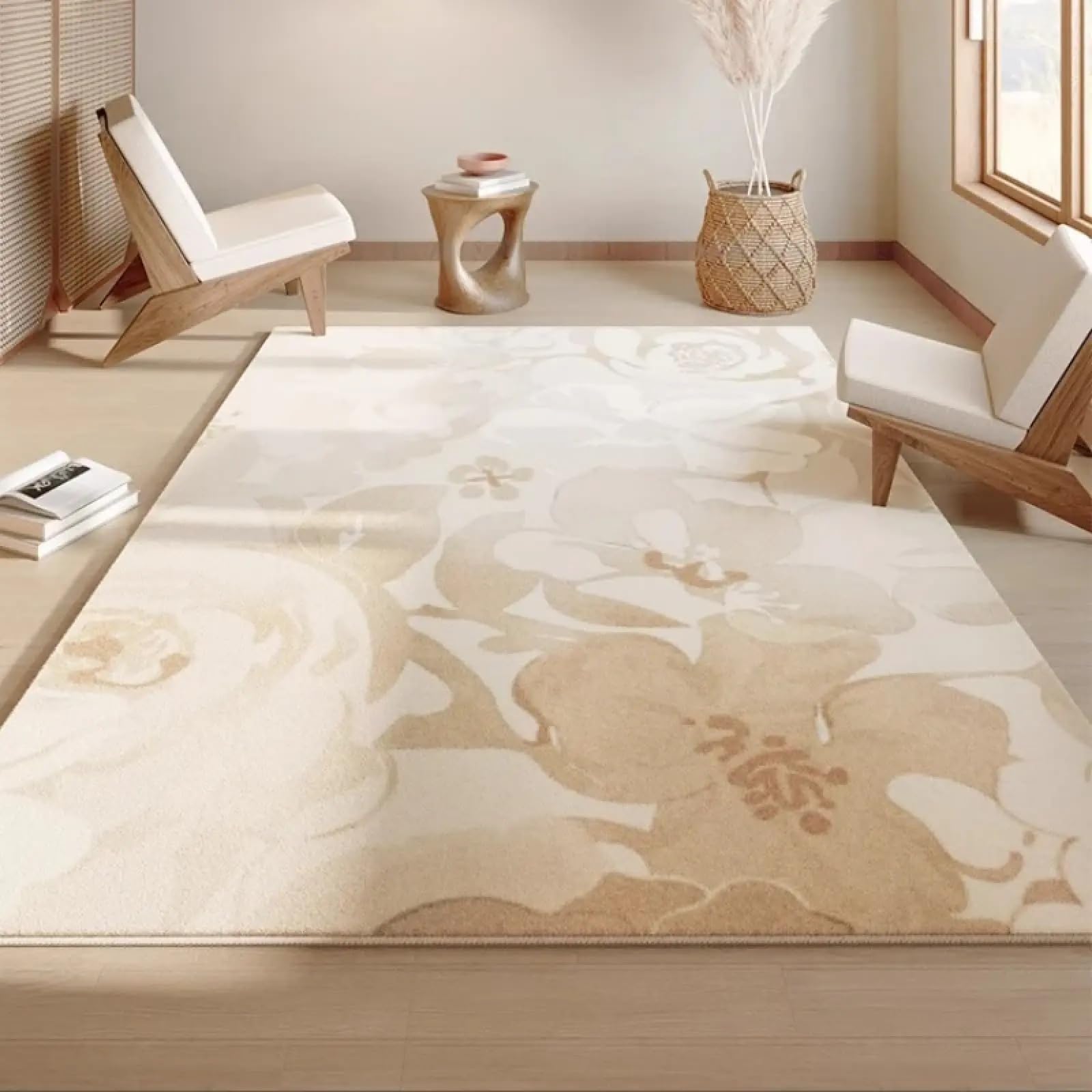 Tapis de salon floral beige doré 150x240cm abstrait