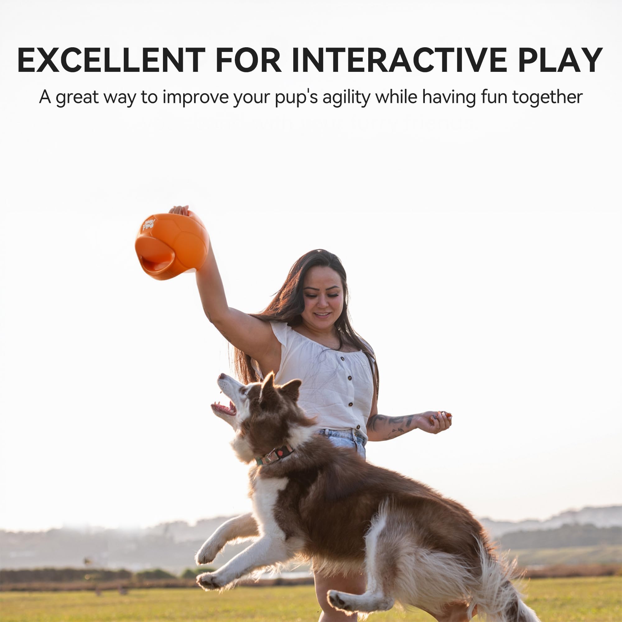 ALL FOR PAWS Hundeballspielzeug für mittelgroße & große Hunde, Hundebälle zum Tauziehen & Apportieren, Apportierspielzeug mit Griffen und Kicher-Quietscher, Orange