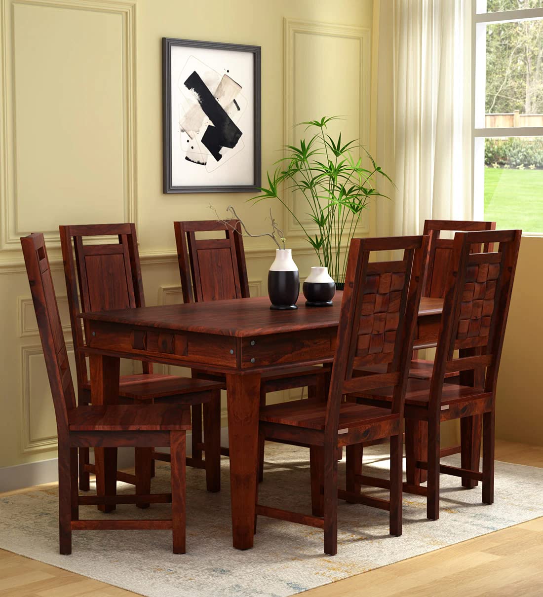 Buy FURNESHO Sheesham Wood Dining Table 6 Seater with Chair Set Dining