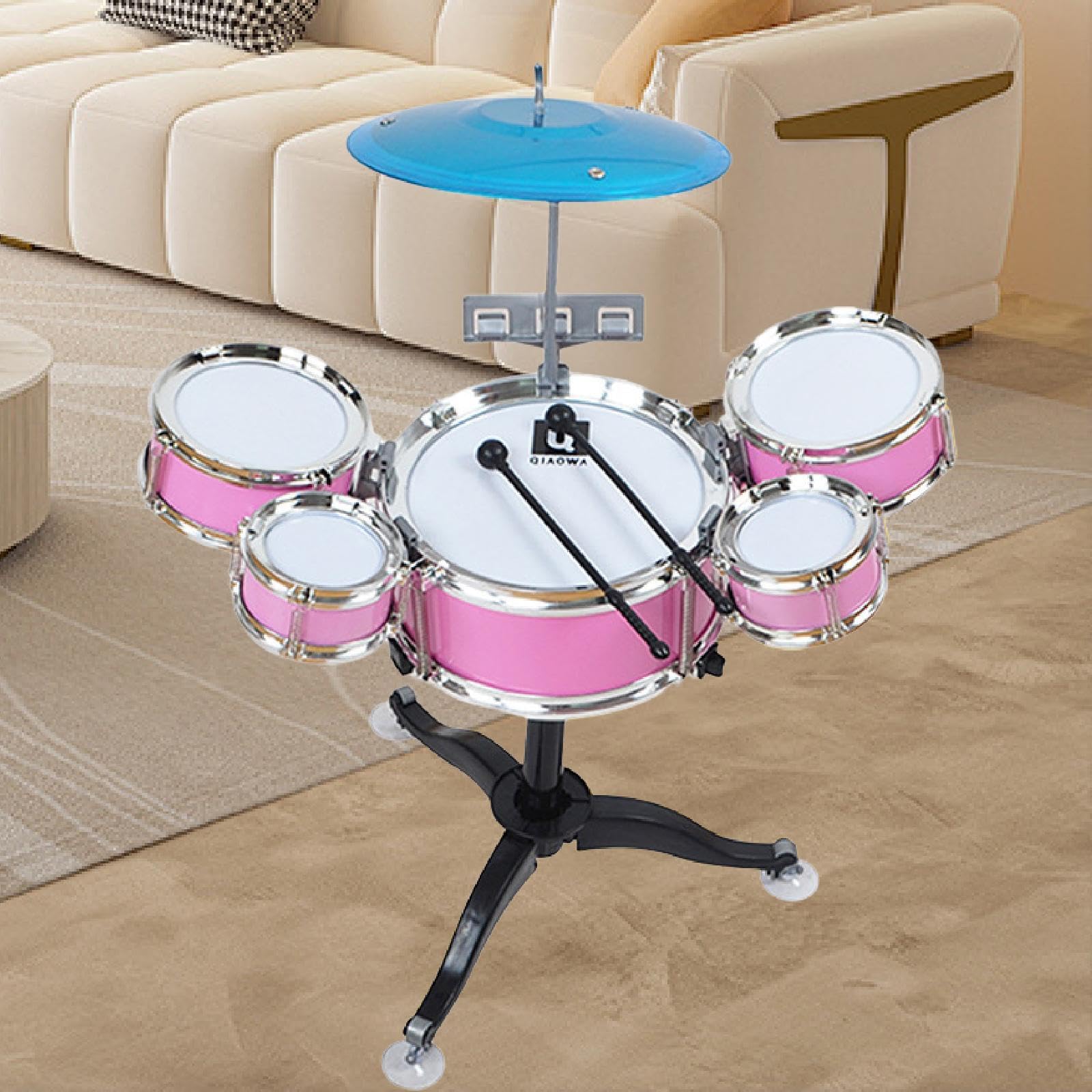 Gralara Batteria per Bambini Set Percussione Giocattolo Musicale Strumento Ritmico Educativo Materiali Resistenti Adatto a Gioco E Apprendiment, Rosa