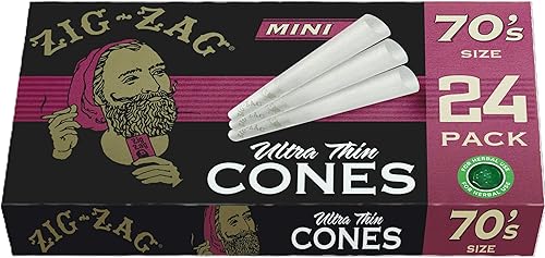 Zig-Zag Conos preenrollados ultrafinos de 2.756 in, caja de 24 unidades, calidad premium, combustión lenta, fácil de llenar, papeles de liar