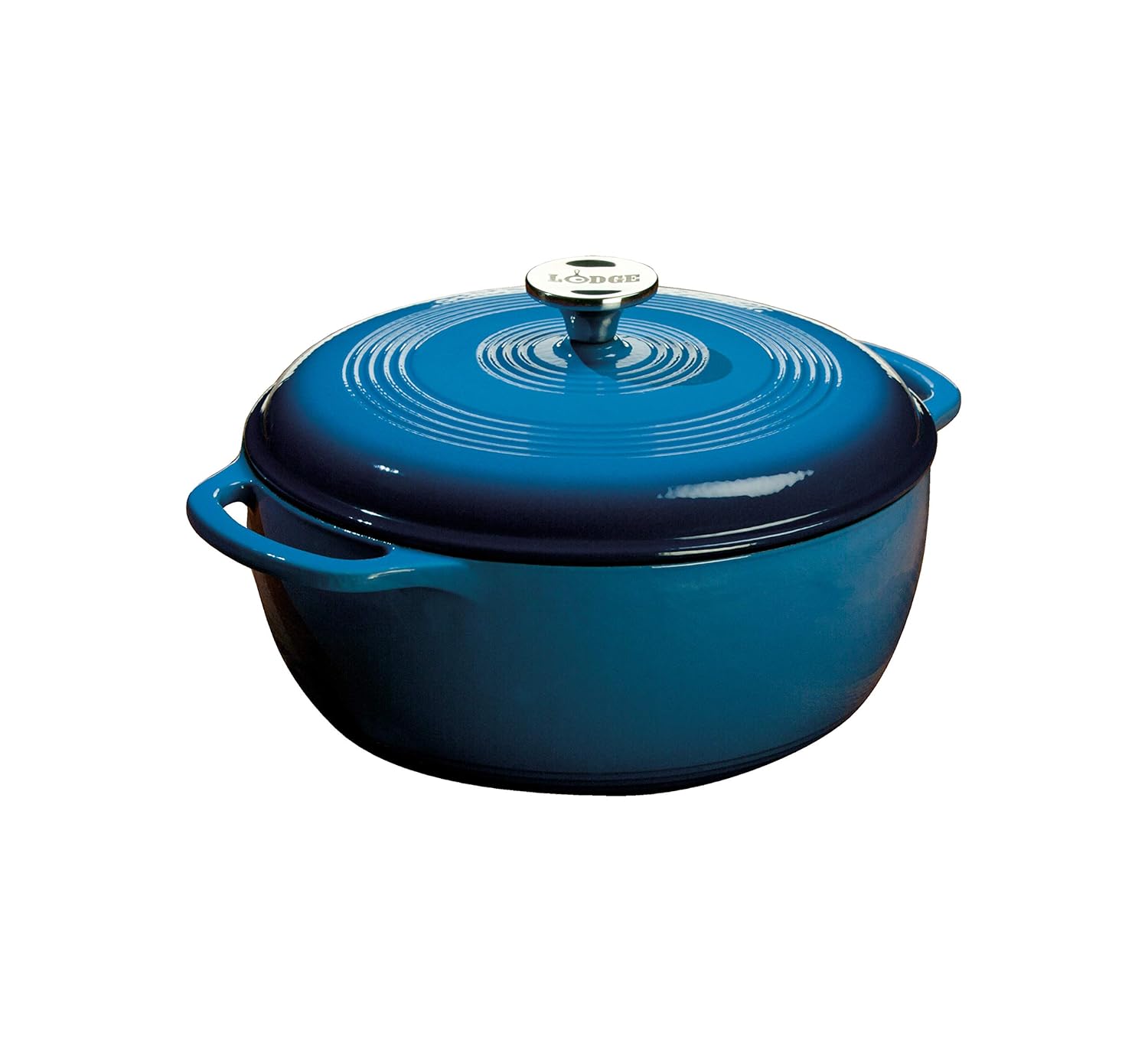 Lodge 6 Quart Enameled Cast Iron Dutch Oven with Lid – Dual Handles – Oven Safe up to 500° F or on Stovetop - Use to Marinate, Cook, Bake, Refrigerate and Serve – Blue image 1