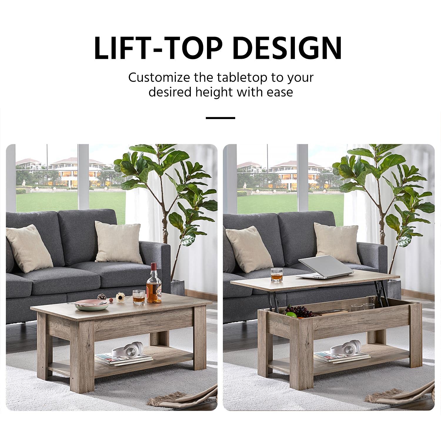Yaheetech Lift Top Coffee Table w/Hidden Compartment & Storage Rustic Dining Table for Living