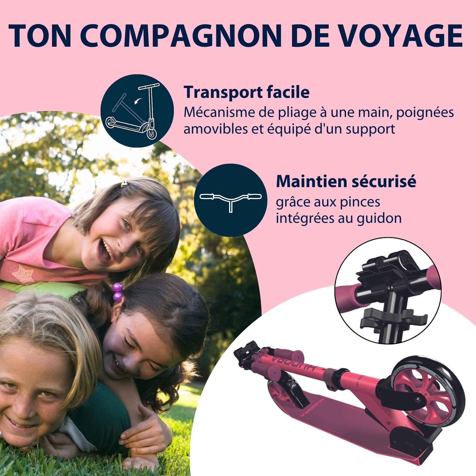 HUDORA Scooter Up 145 Junior - Trottinette Haute qualité & sûre pour Enfants à partir de 3 Ans - Pliable avec des Roues de 145 mm & réglable en Hauteur - pour Filles & garçons jusqu'à 60 kg