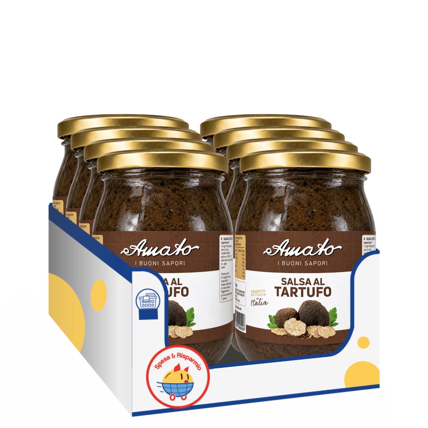Amato Salsa Tartufata 500 g, Salsa al Tartufo Pronta, Ideale per Pasta, Bruschette, Carne e Crostini, Vaso di Vetro, Confezione Multipla da 4/8/12 Pezzi (12 PEZZI)