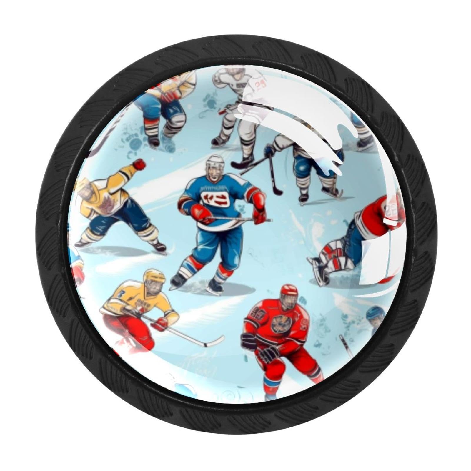 Chenzzzz Multicolored 06 4Pcs Ice Hockey Dresser Knob Round Glass Drawer Knobs Pulls Cabinet Handle For Home Kitchen Office Bathroom Wardrobe Cupboard