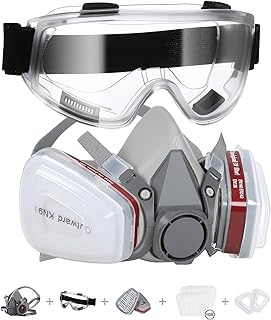 HOLULO Mascarilla Pintura Semimáscara,Mascara Antipolvo Reutilizable con Filtros y Gafas de Protección,Máscara Respirato...
