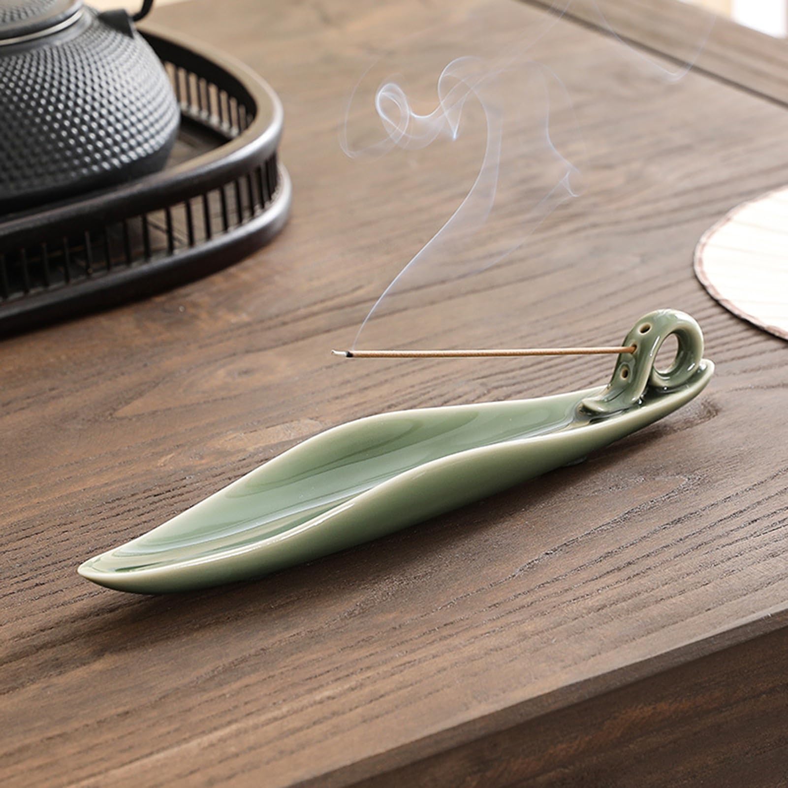 9" Length Incense Stick Holder with 3 Holes, Ceramic Incense Ash Cather for Counters Meditation Room, Yoga, Home, Office (Green) - Image 4