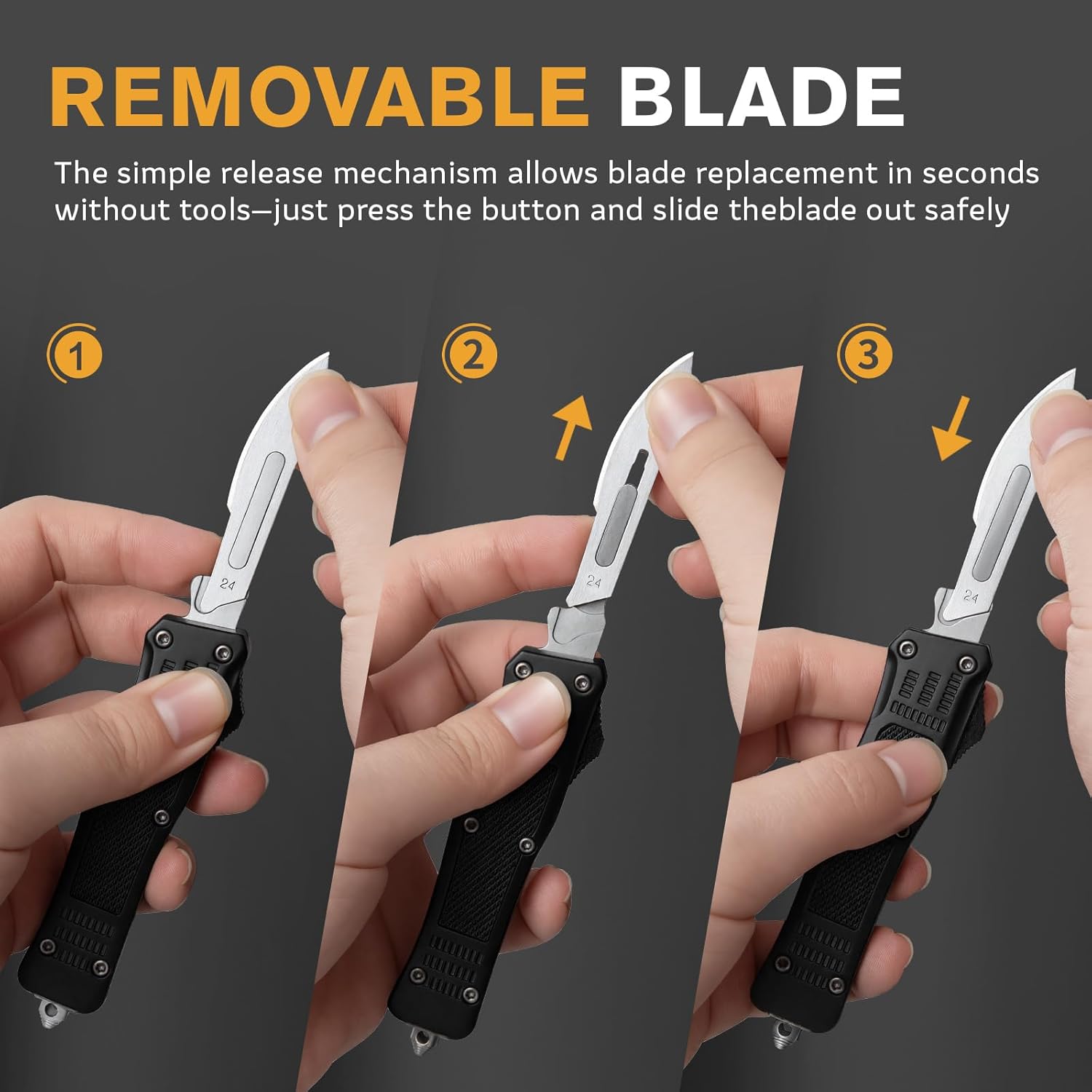 Automatic Utility Knife,All Metal EDC Scalpel Knife,Fast Open Box Cutter,Safety Auto Push Button,Quick Change Retractable,10PCS #23 Blades Replacement,Black