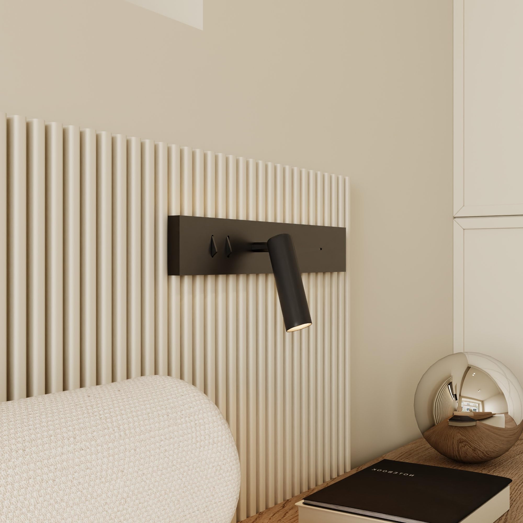 Kalb I Avay Bed Panel With USB-C Modern LED Wall Light, Reading Light With Charging Possibility, Night Light For Bedroom, Black Spotlight (Left And Right Side - View #6