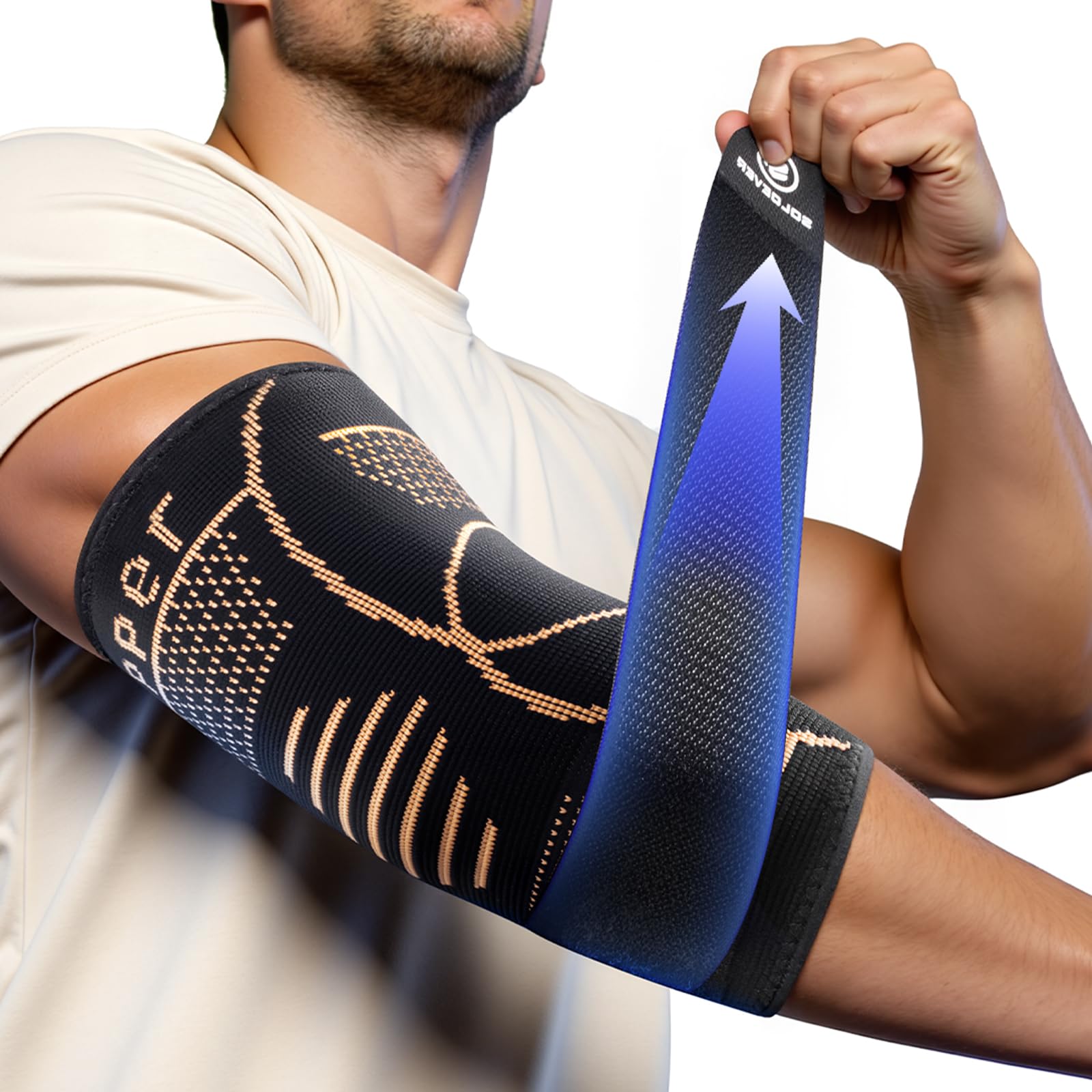 Copper-Infused Elbow Brace for Tendonitis and Tennis Elbow [Medical-Grade ＆ Stronger Support] Elbow Compression Sleeve with Adjustable Strap for