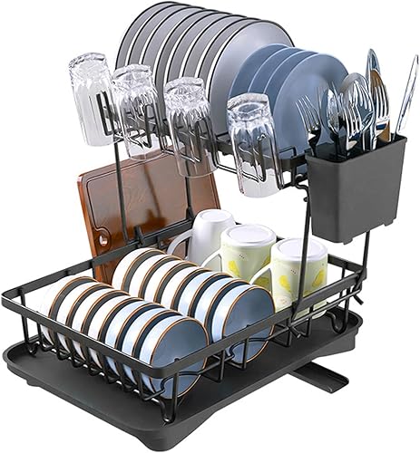 Miniatura 1 de PERFIN Escurridor de platos de 2 niveles sobre el fregadero para encimera de cocina. Escurridor grande de acero inoxidable para cocina-Escurridor de