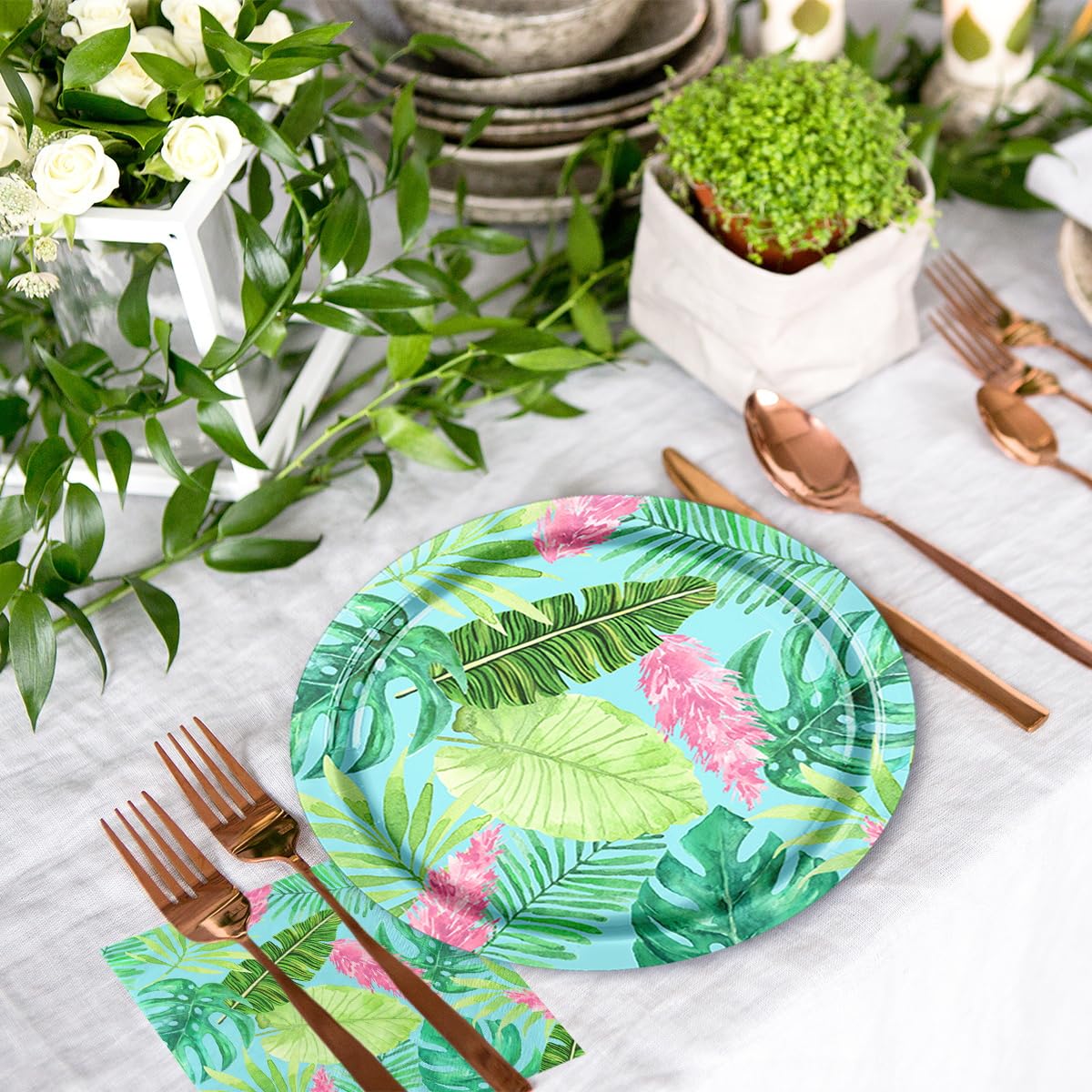 Set De Fête Moana - 20 Assiettes, 20 Serviettes, 1 Nappe - Thème Tropical Océan Pour Anniversaire Enfant