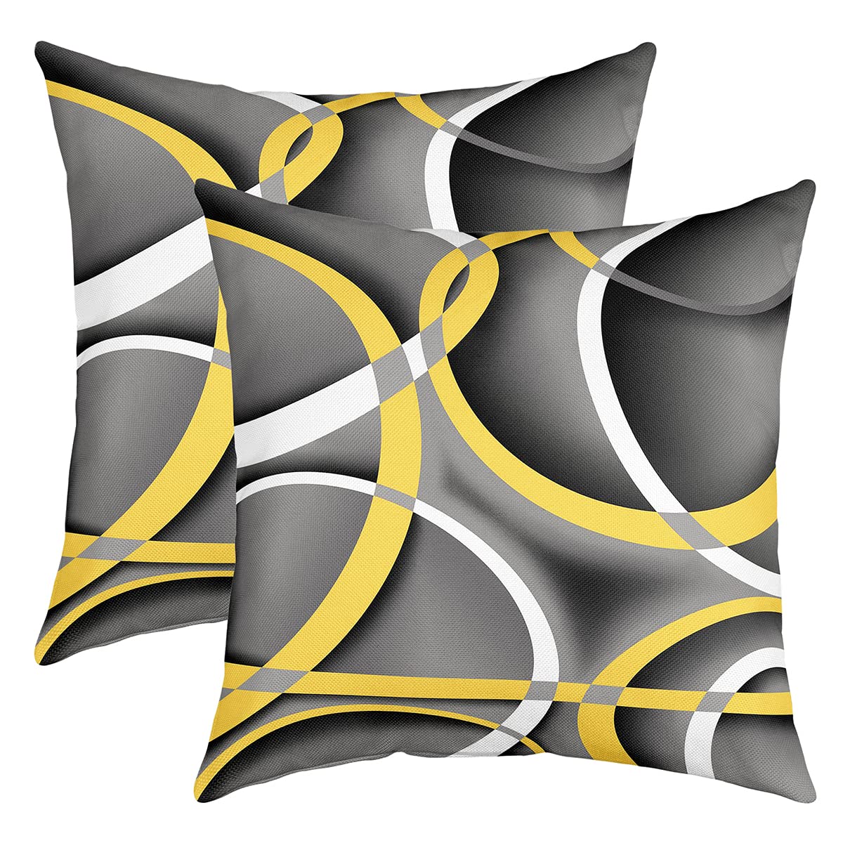 Geometric Circle Pillow Cover Yellow Gray White Lines Decorative Cushion Cover for Car Chairs Sofa Modern Abstract Simple Style Cushion Case for Teens Men Adults, 2 Pack 20"x20"