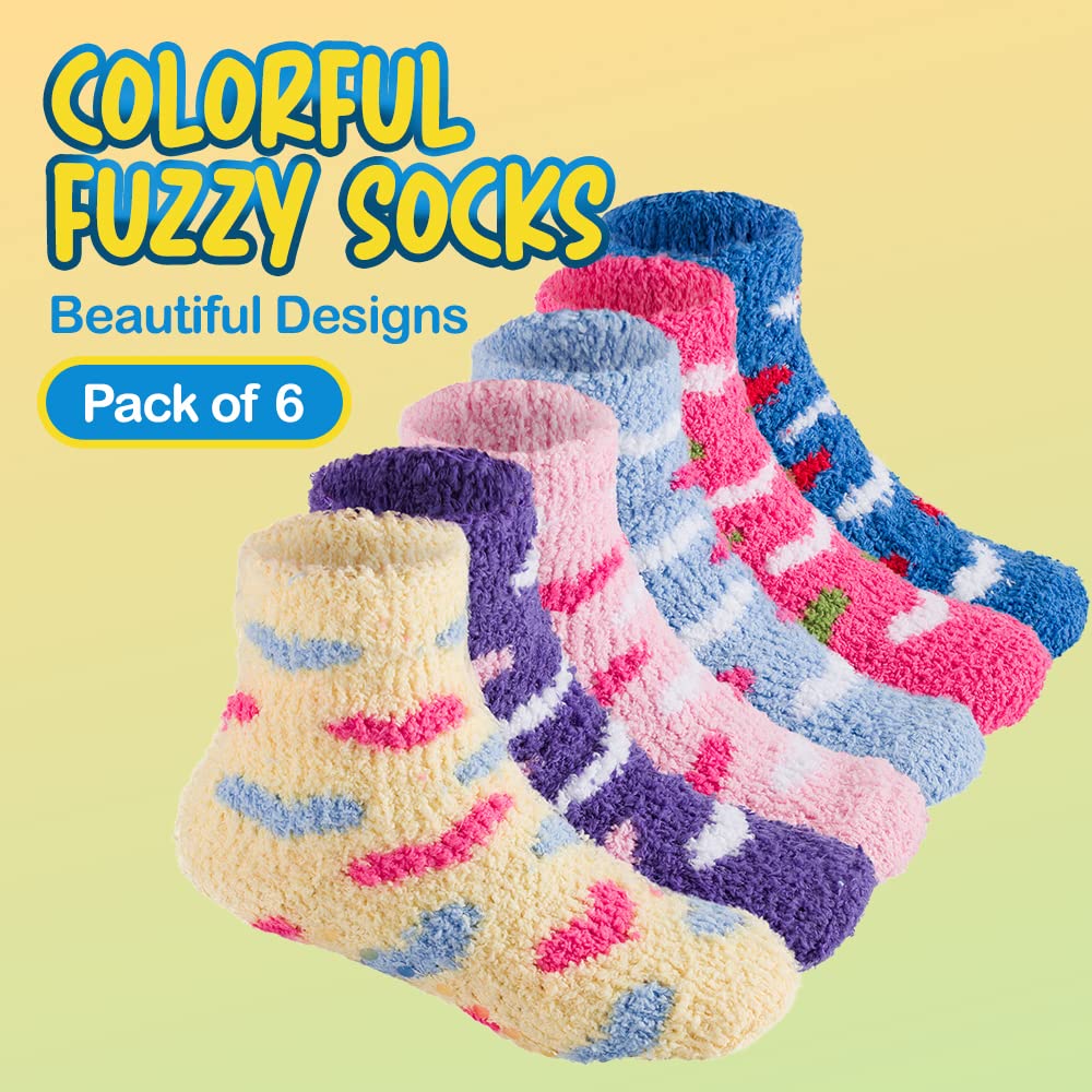 6 Paar warme flauschige Socken für Kinder mit Greifern – rutschfeste Haussocken für Kleinkinder – Debra Weitzner
