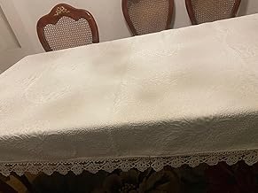 Luxury Lace Table Cover, Cream White Fabric, Embroidered Floral Pattern for Events and Dining, Vintage Decorative Tablecloth Suitable for 8 Seater Dining Table Size 160 * 225cm