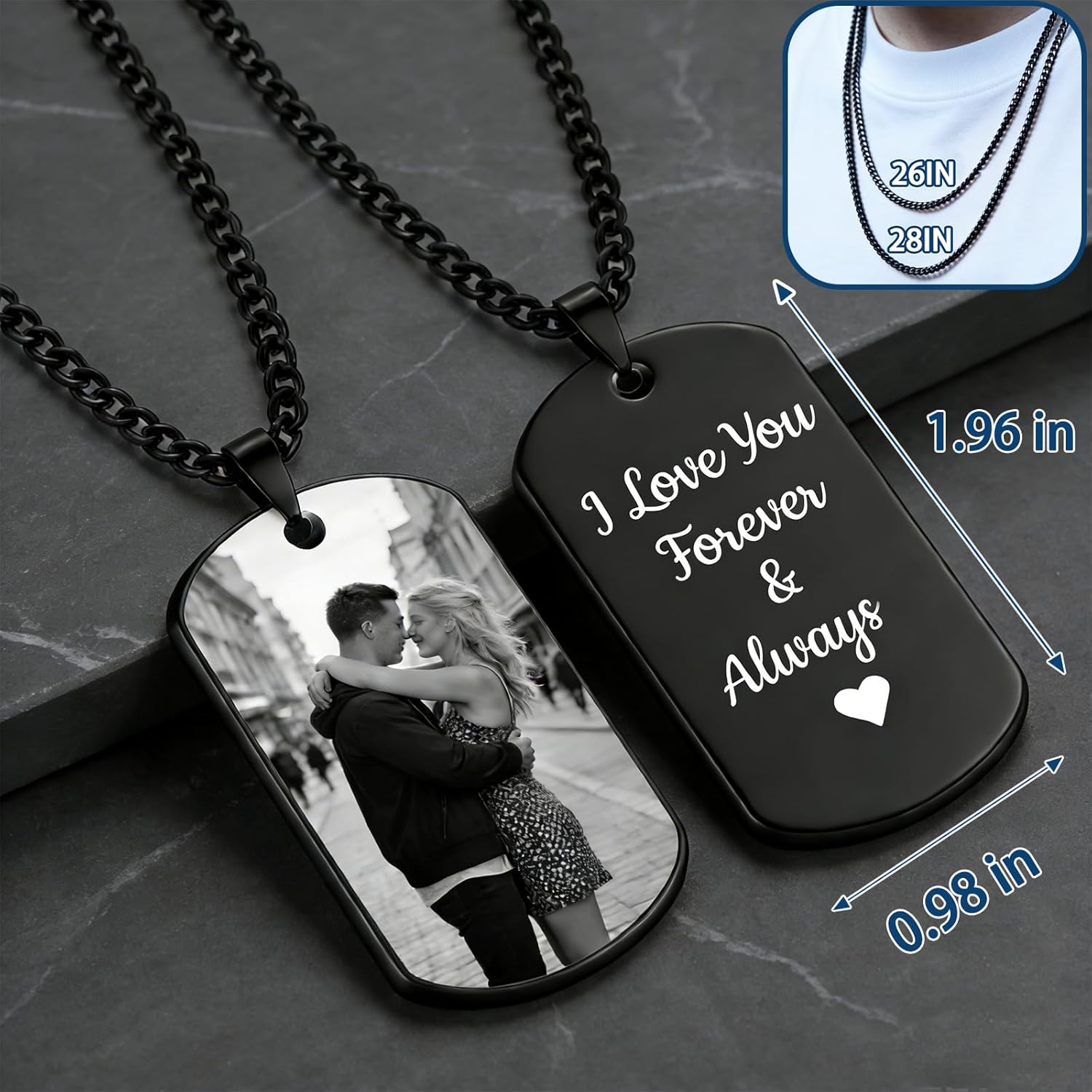 HJX Custom Picture Necklace Personalized Photo for Men Women, Engraved Dog Tag Chain Pendant Necklaces with Memorial Photo Text Gifts - Image 6