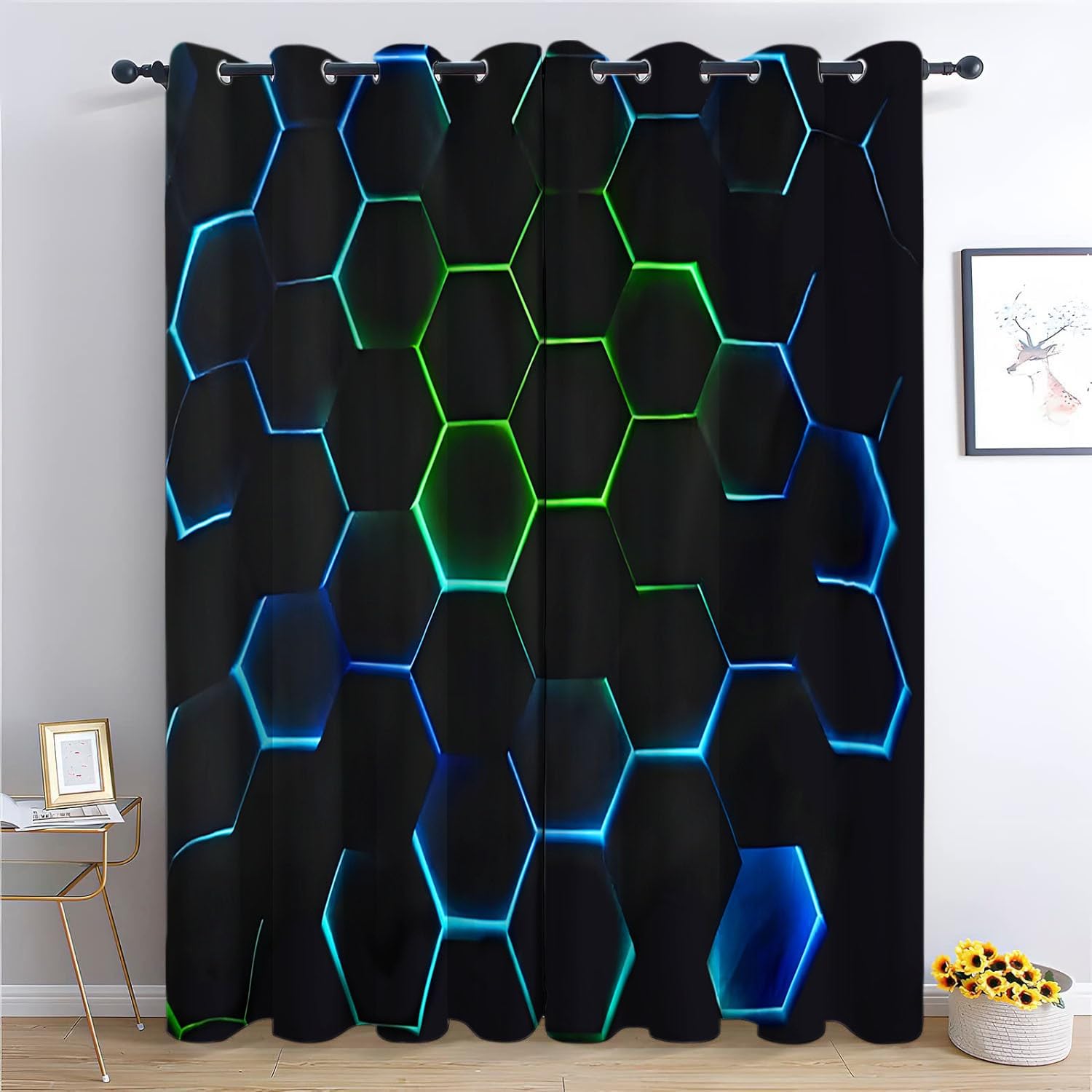 Zasłony do salonu z nadrukiem 3D, gra geometryczna, o strukturze plastra miodu, zasłony do sypialni, super miękkie włókno, izolacja termiczna, redukcja hałasu, zasłony na przelotkach dla dzieci,