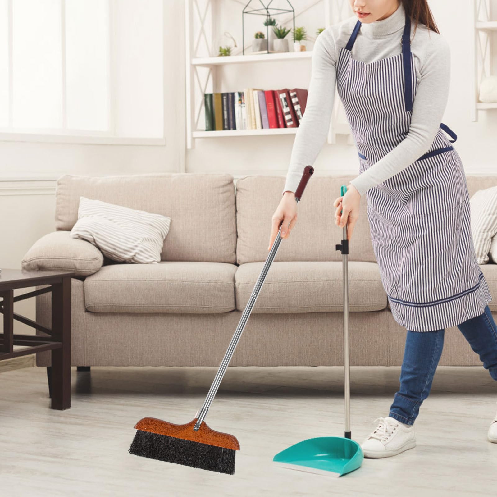 PACKOVE Spazzola Pavimenti Manico in Legno Strumento per Pulizia Riutilizzabile Adatto Sia per Interni per Esterni può Rimuovere Peli di Animali e Sporco Facilmente Grazie al Design Manico
