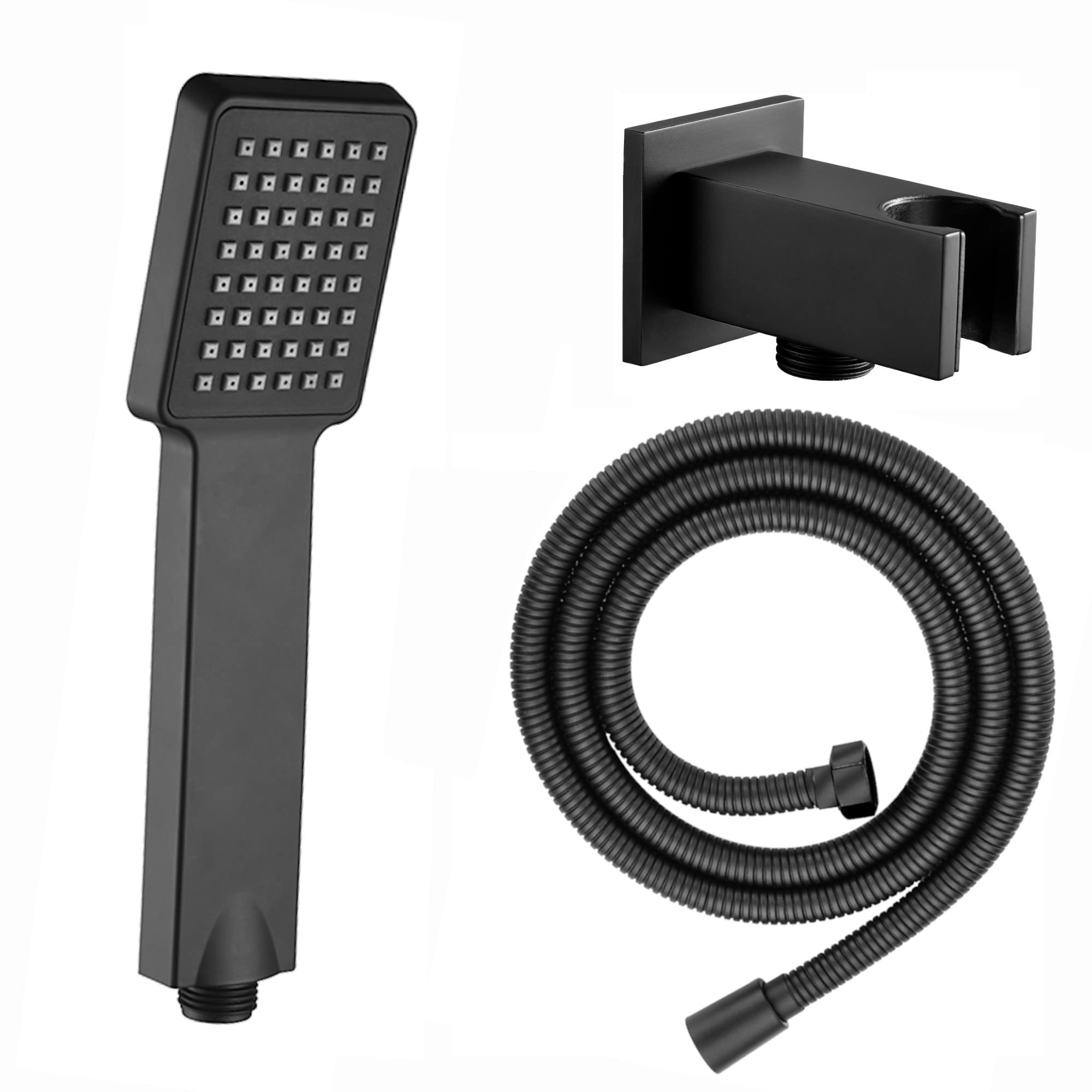 ENKI, EO027, Concealed Handshower Kit incl. Square Handset, Shower Hose and Shower Outlet with Shower Head Holder in Solid Brass, Black