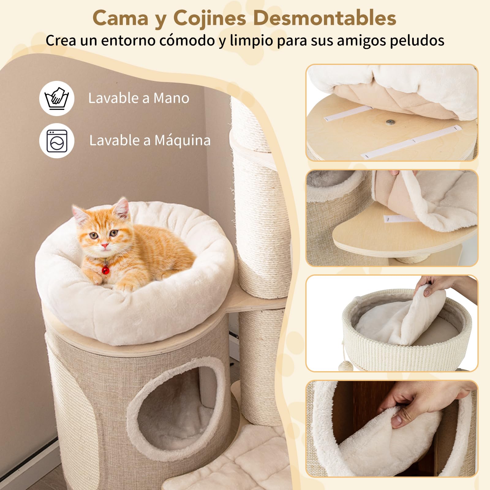 COSTWAY Árbol para Gatos de 154 cm, Rascador para Gatos con Condominio de 2 Pisos, Percha Superior, Postes Rascadores de Sisal, Alfombra de Sisal, Hamaca, Pelotas Colgantes, Cama Extraíble