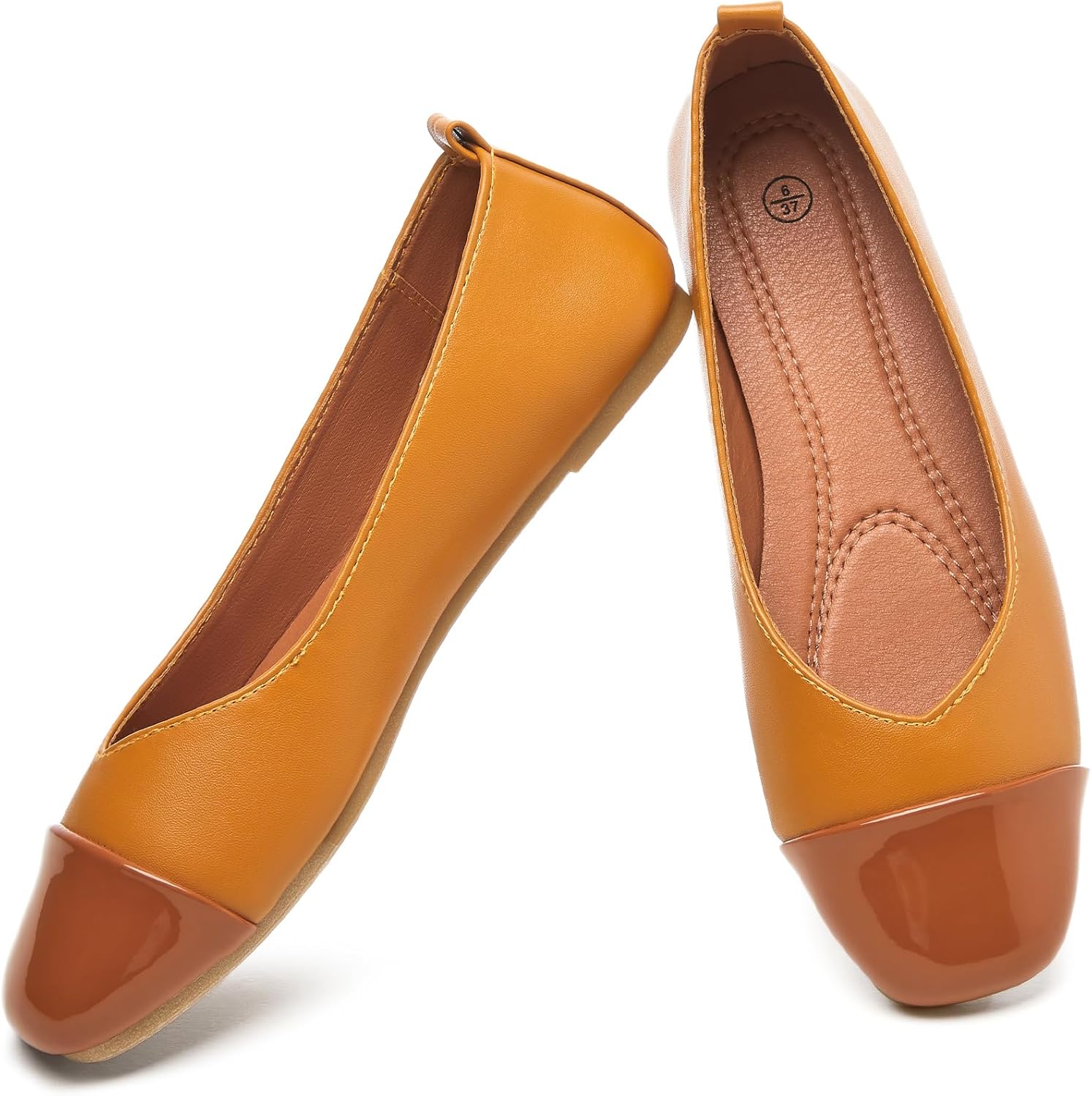 Eydram Ballet Flats Shoes for Women PU Leather Dress Shoes Square Toe Black White Flats for Women Dressy Comfortable for Walking Office Party