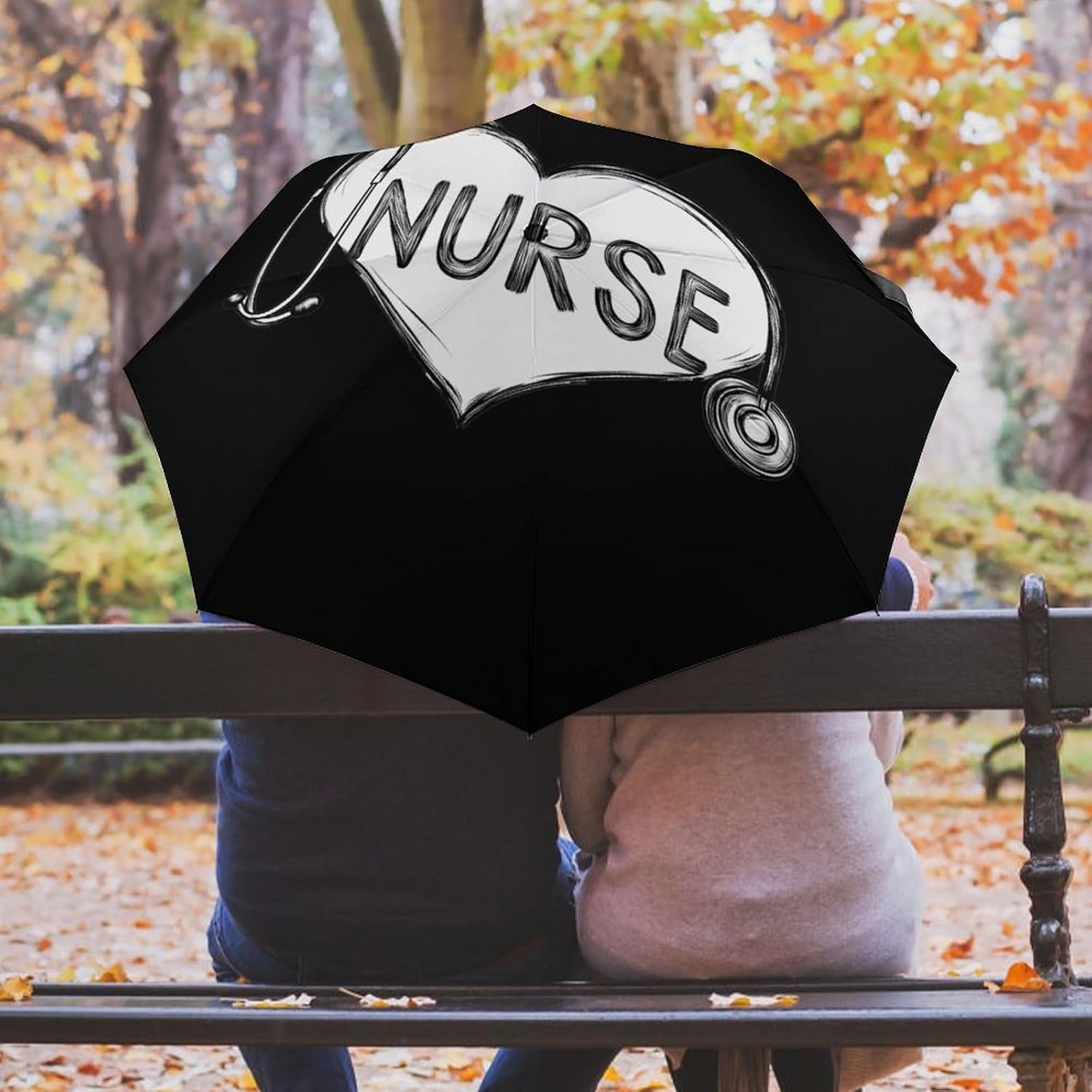 Nurse Stethoscope Love Heart Outdoor Sun Umbrella Compact Travel Folding Umbrellas for Rain image 5