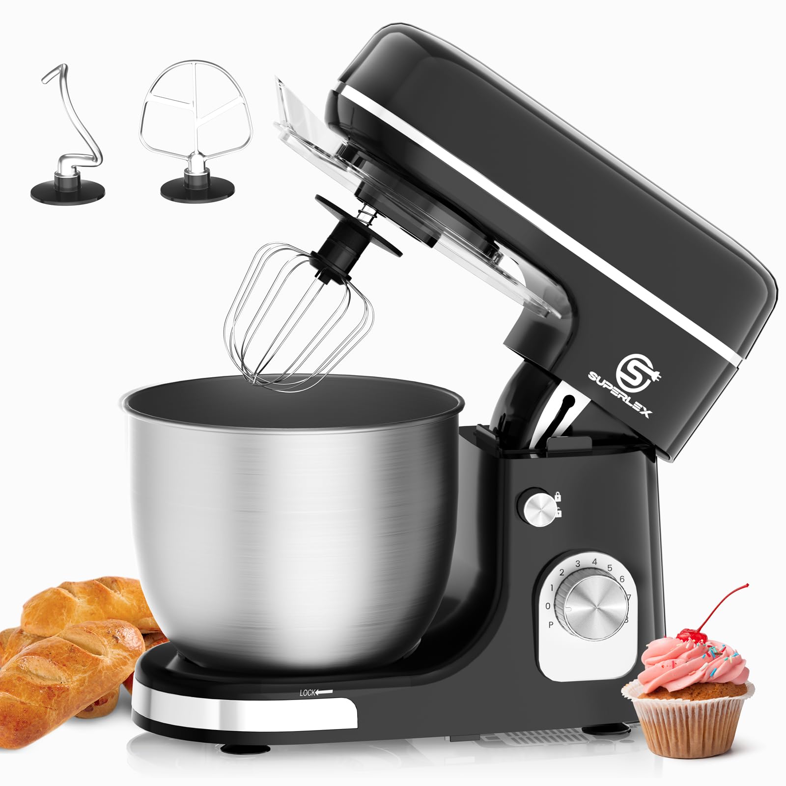 3-in-1 Stand Mixer 5L with 8 Speeds, Kitchen Machine with Pulse with Dough Hook, Whisk, Eggbeater Attachment for Baking Cake Bread, 1300W [Energy Class A+++]
