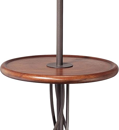Miniatura 5 de Franklin Iron Works Lámpara de pie rústica de casa de campo con mesa auxiliar de bandeja de 63.5 pulgadas de alto, base de hierro trenzado de madera