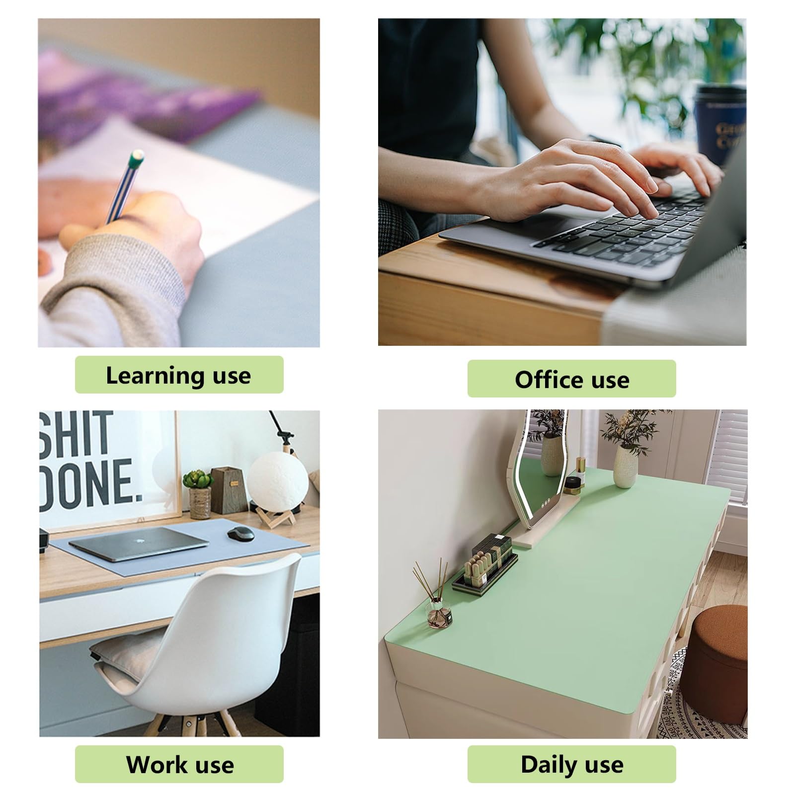 Sottomano da Ufficio Tappetino Tappetino Scrivania Tappetino ScritturaPad per Scrivania Multifunzionale in Pelle PU Tappetino Grande Impermeabile per Ufficio e Casa (Verde)(White,90 * 160cm)