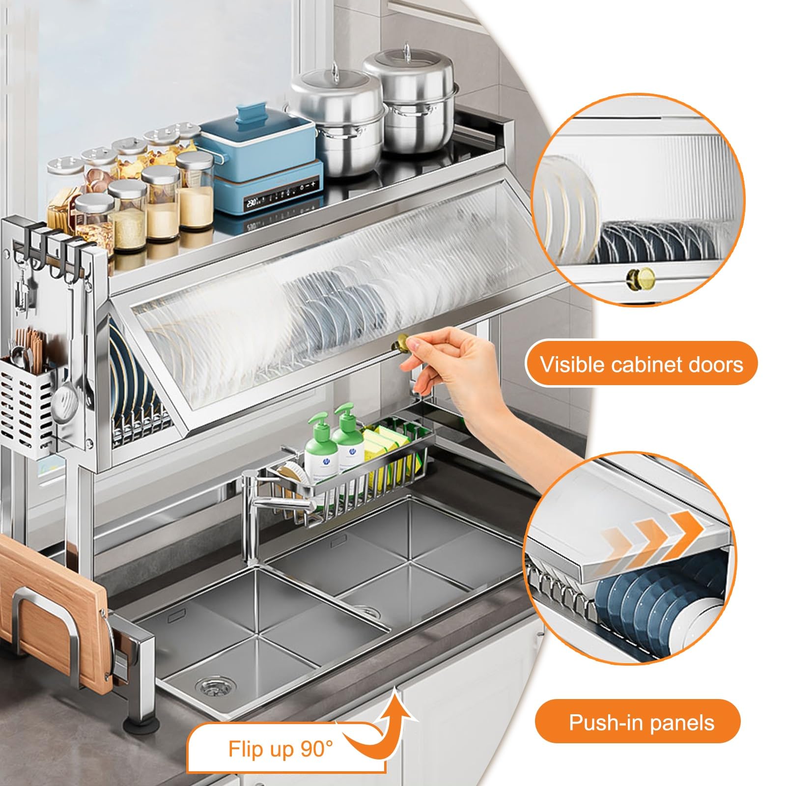 Escurridor de Platos Grande con Tapa escurridor de Platos sobre el Fregadero Gran Capacidad diseño Que Ahorra Espacio Almacenamiento y organización de Cocina (75 cm/29 5 Pulgadas)