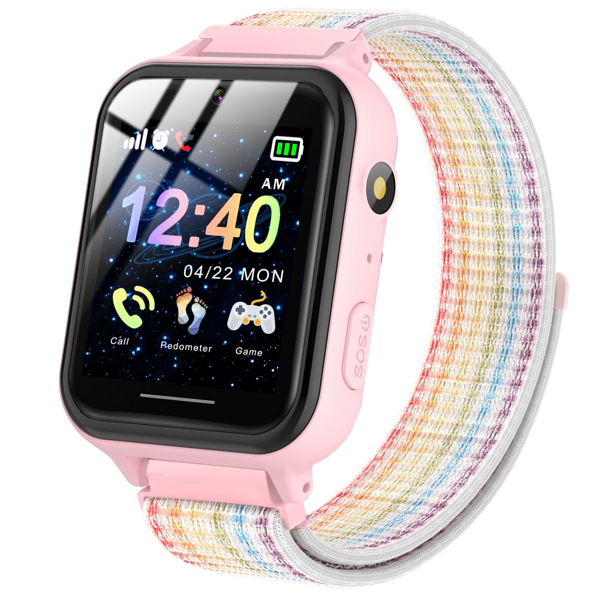 PTHTECHUS Smartwatch per Bambini, Telefono Smartwatch con Lettore Musicale per Ragazzi e Ragazze Giochi SOS Contapassi Touchscreen Fotocamera Orologio per Bambino 4-12 Anni Regalo (04UK-S19Pink)