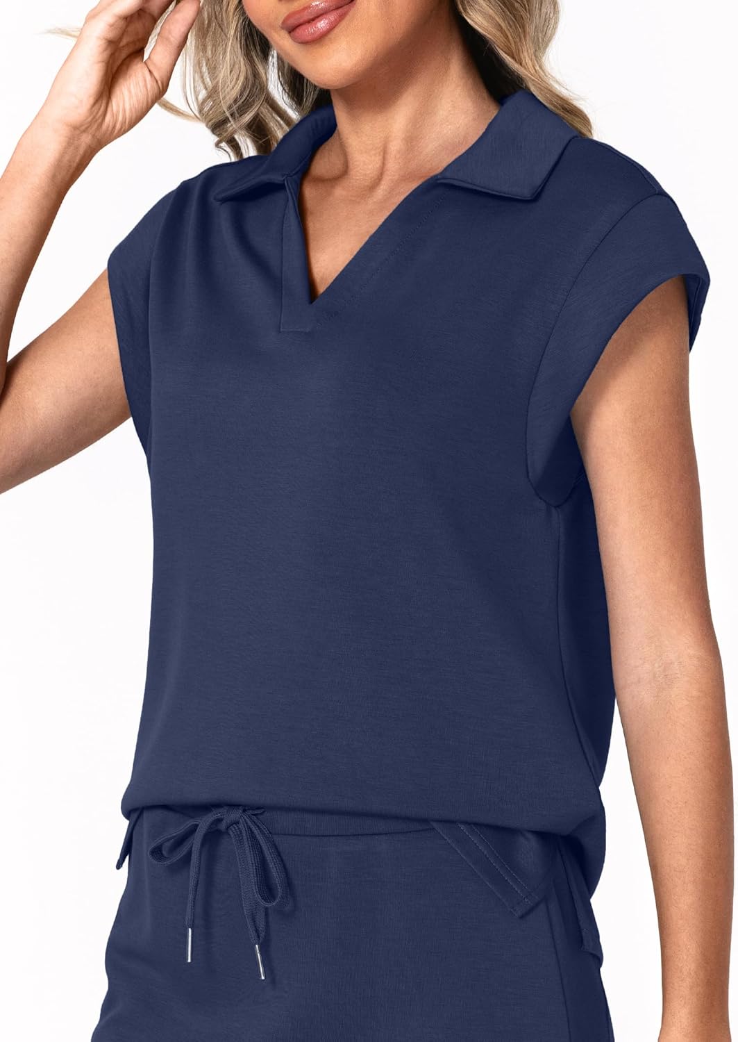 Casly Lamiit Womens Two Piece Skirt Sets Tennis Outfits Casual Cap Sleeve Lapel Shirt Summer Athletic Sport Short Skort Set - Image 2